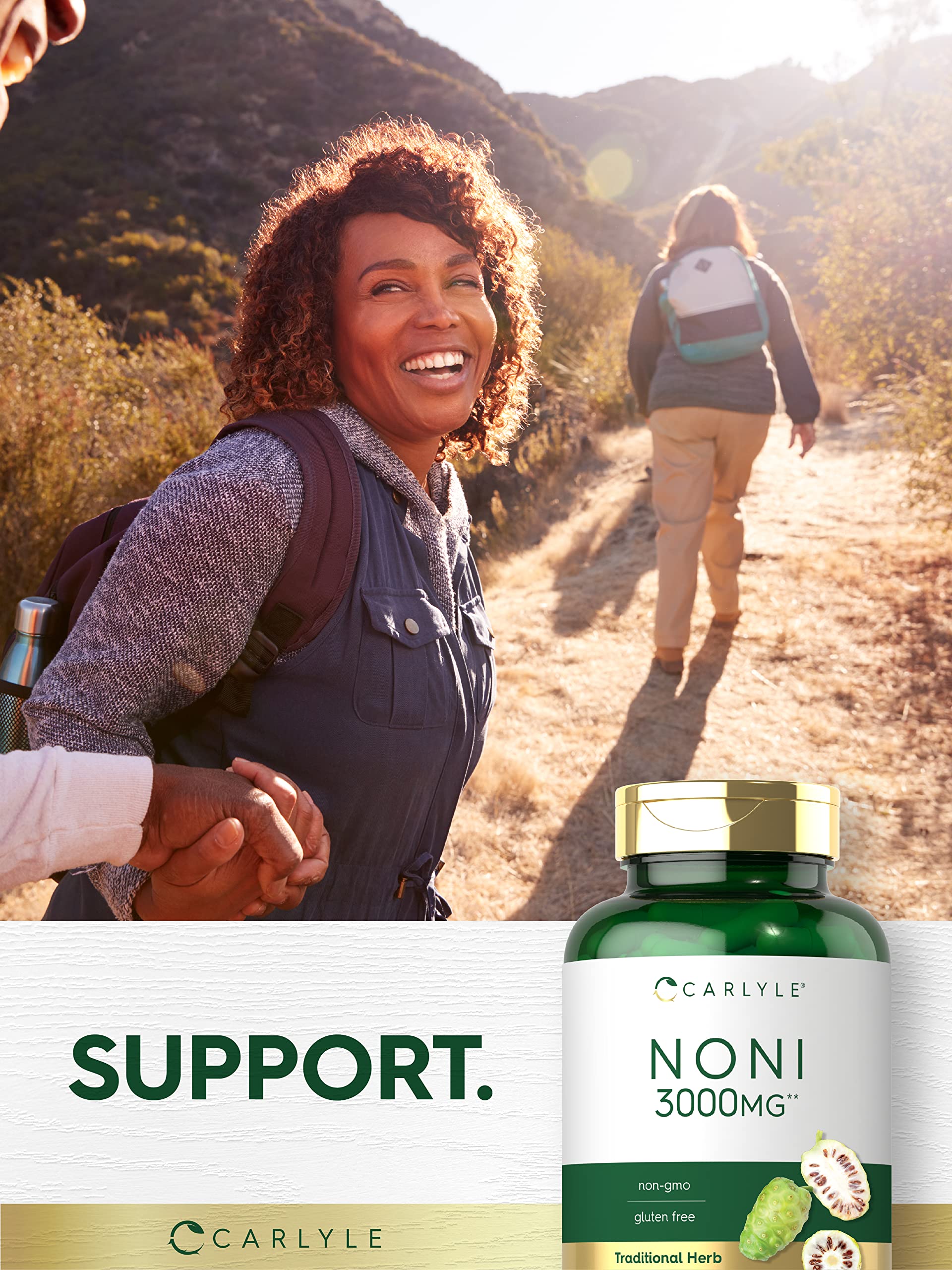 Carlyle Noni label close-up, highlights 3,000 mg per serving potency.