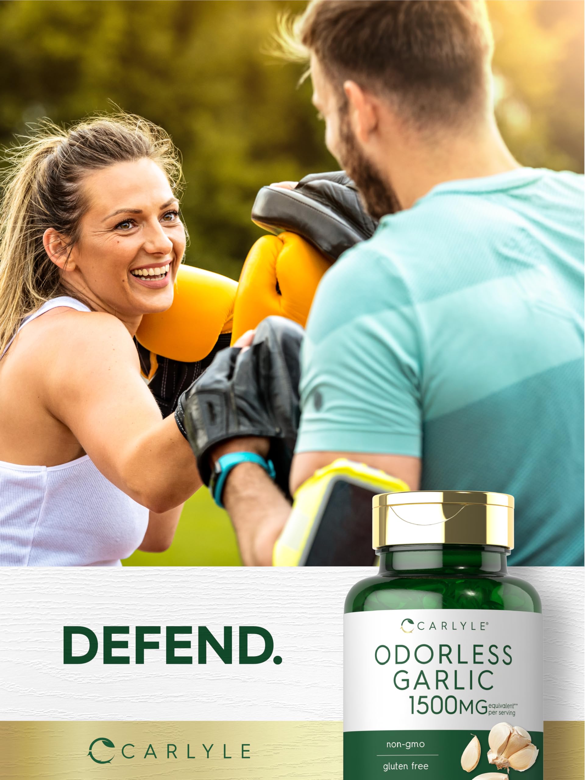 Carlyle Odorless Garlic Softgels gluten-free symbol and label