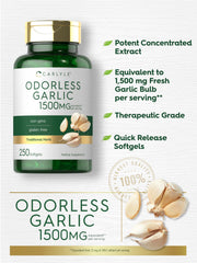 Carlyle Odorless Garlic Softgels label highlights quality and ingredients