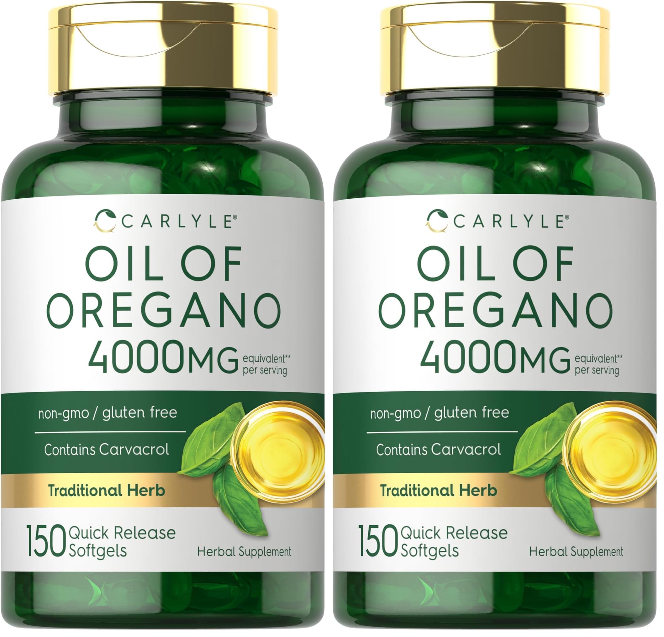 Carlyle Oregano Oil 4000mg softgels bottle highlights carvacrol content for daily wellness