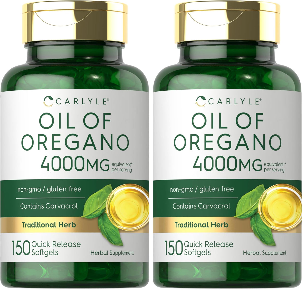 Carlyle Oregano Oil 4000mg softgels bottle highlights carvacrol content for daily wellness