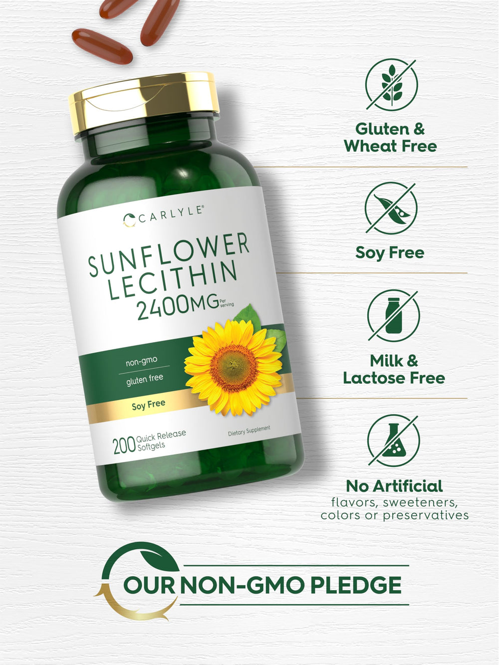 Front packaging highlights gluten-free and soy-free features