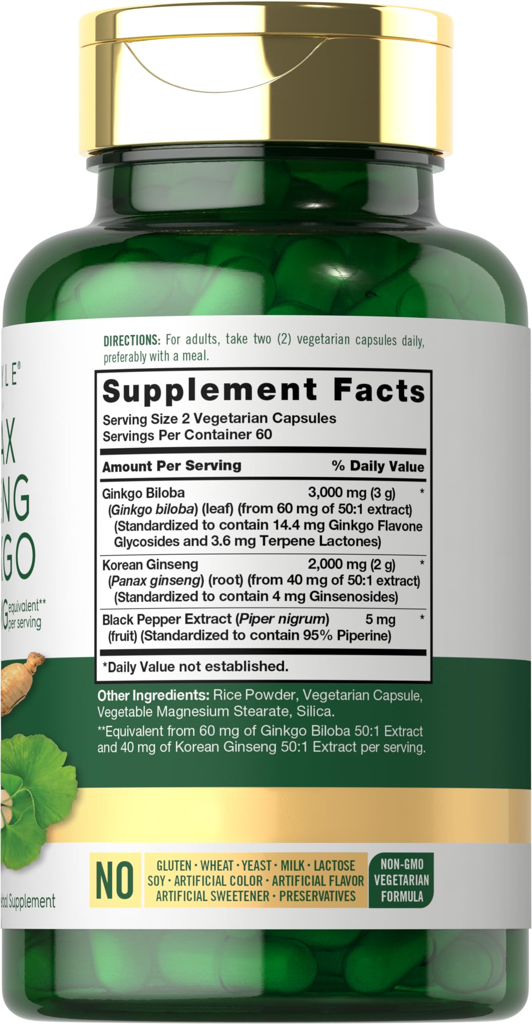 Carlyle Panax Ginseng & Ginkgo 5000mg capsules ready for on-the-go use