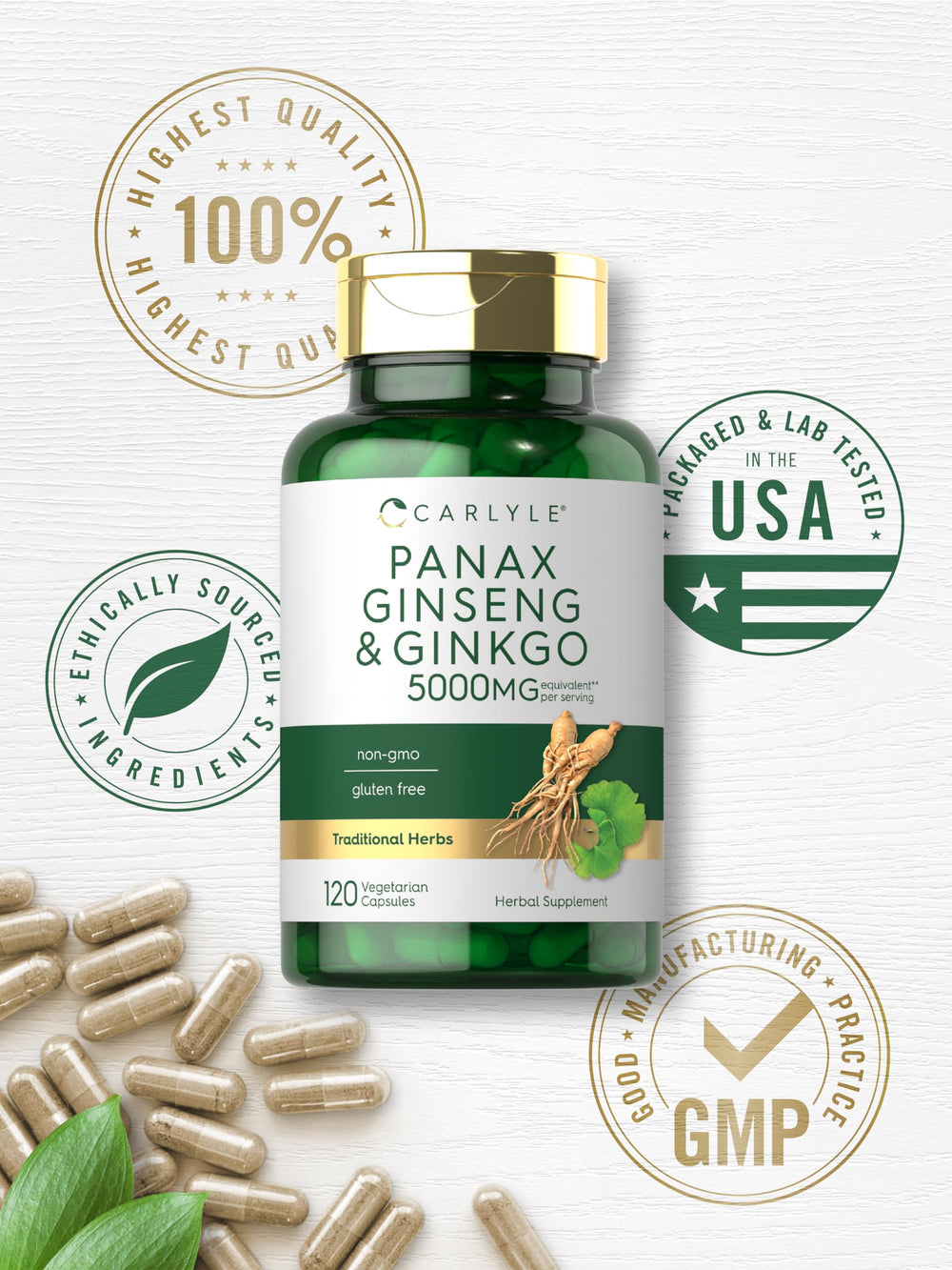 Carlyle Panax Ginseng & Ginkgo 5000mg ingredients panel