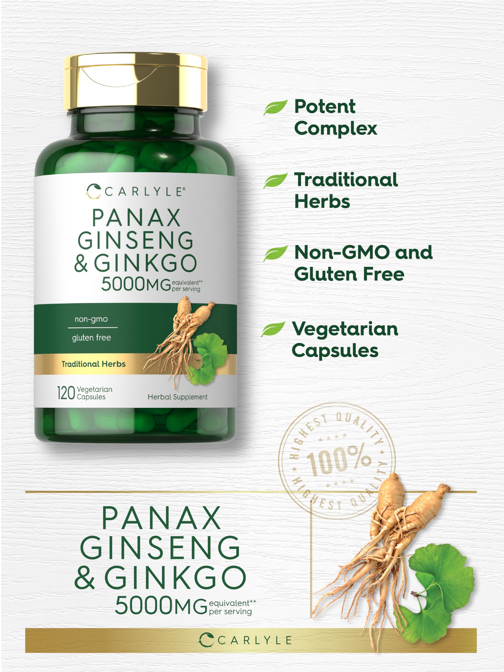 Carlyle Panax Ginseng & Ginkgo 5000mg packaging shown on shelf