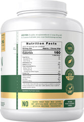 Carlyle pea protein powder label close-up highlights premium, non-GMO ingredients.