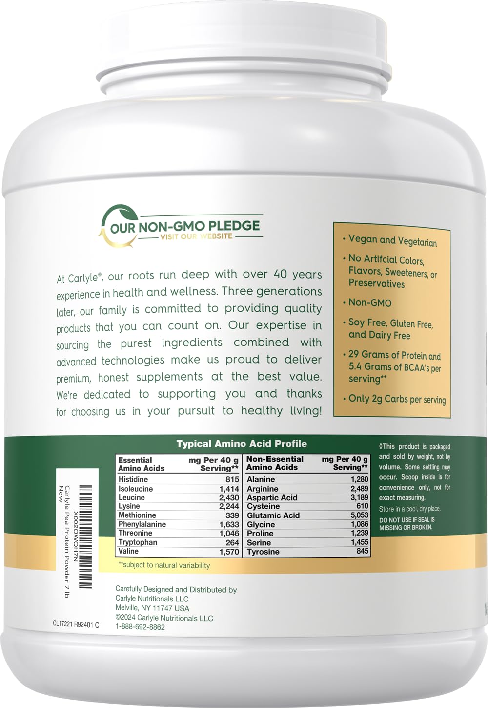 Carlyle pea protein powder scoop in powder suggests easy one-scoop servings.