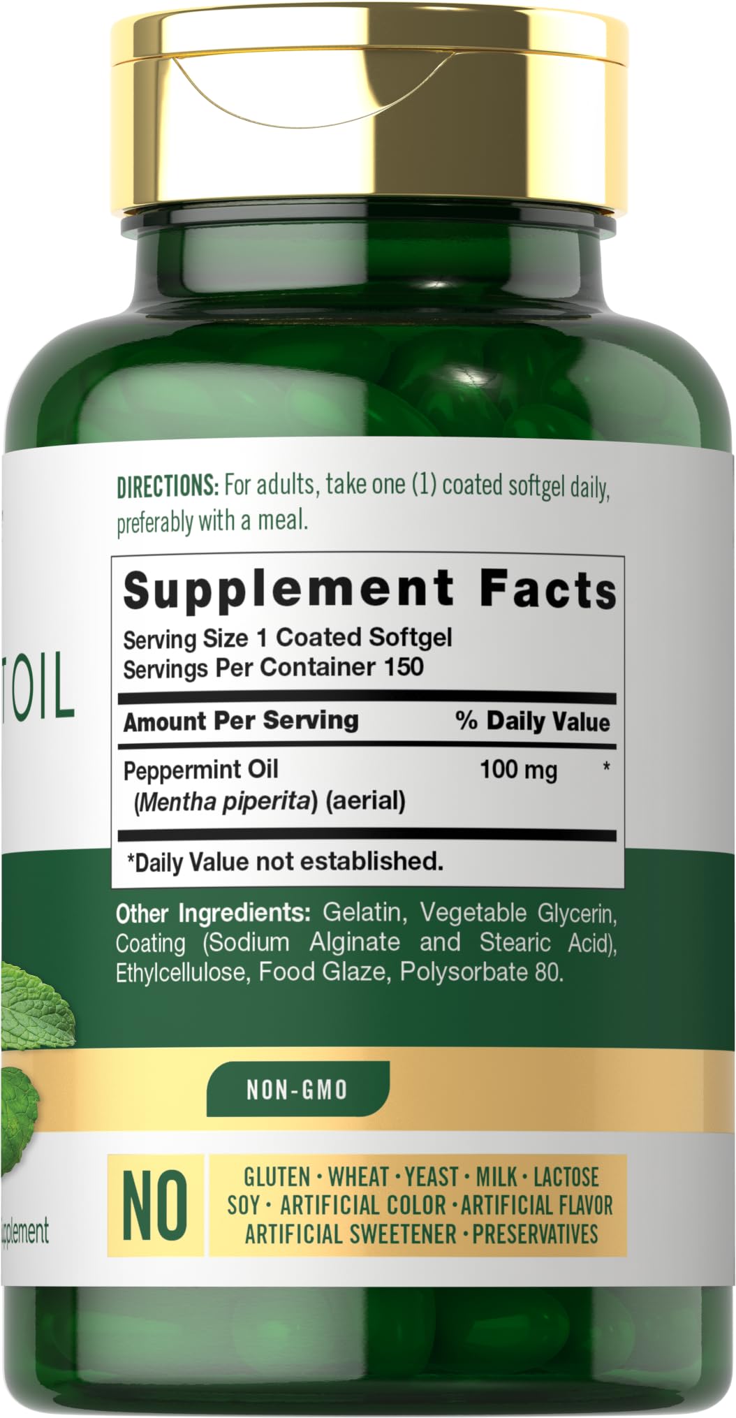 Close-up of Carlyle Peppermint Oil Capsules softgels.