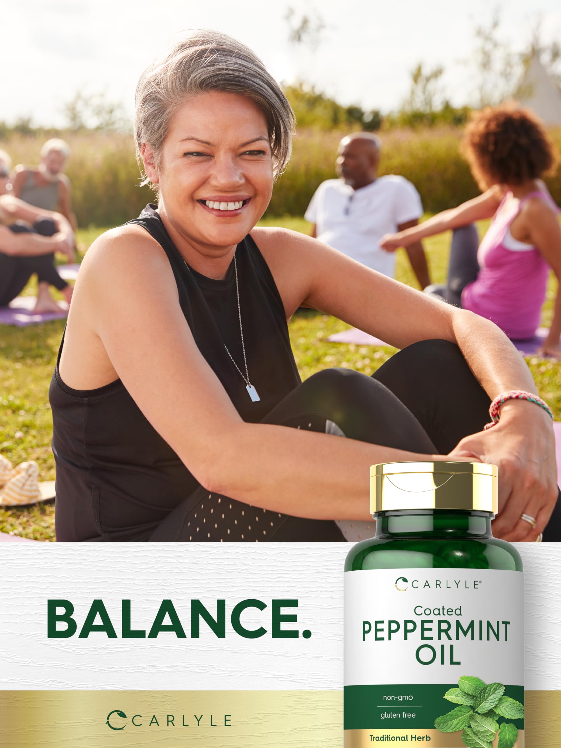 Carlyle Peppermint Oil Capsules label emphasizes trusted ingredients and quality.