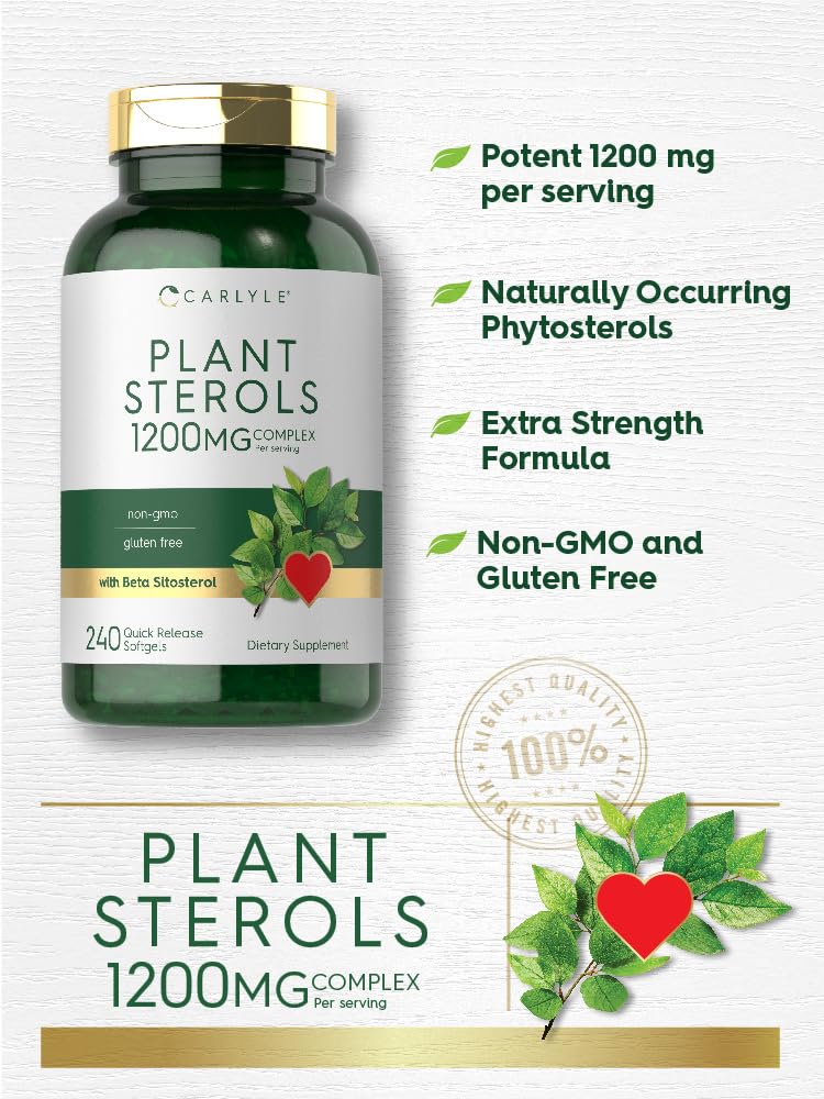 Phytosterols complex illustration emphasizes plant-based sterols in the formula.