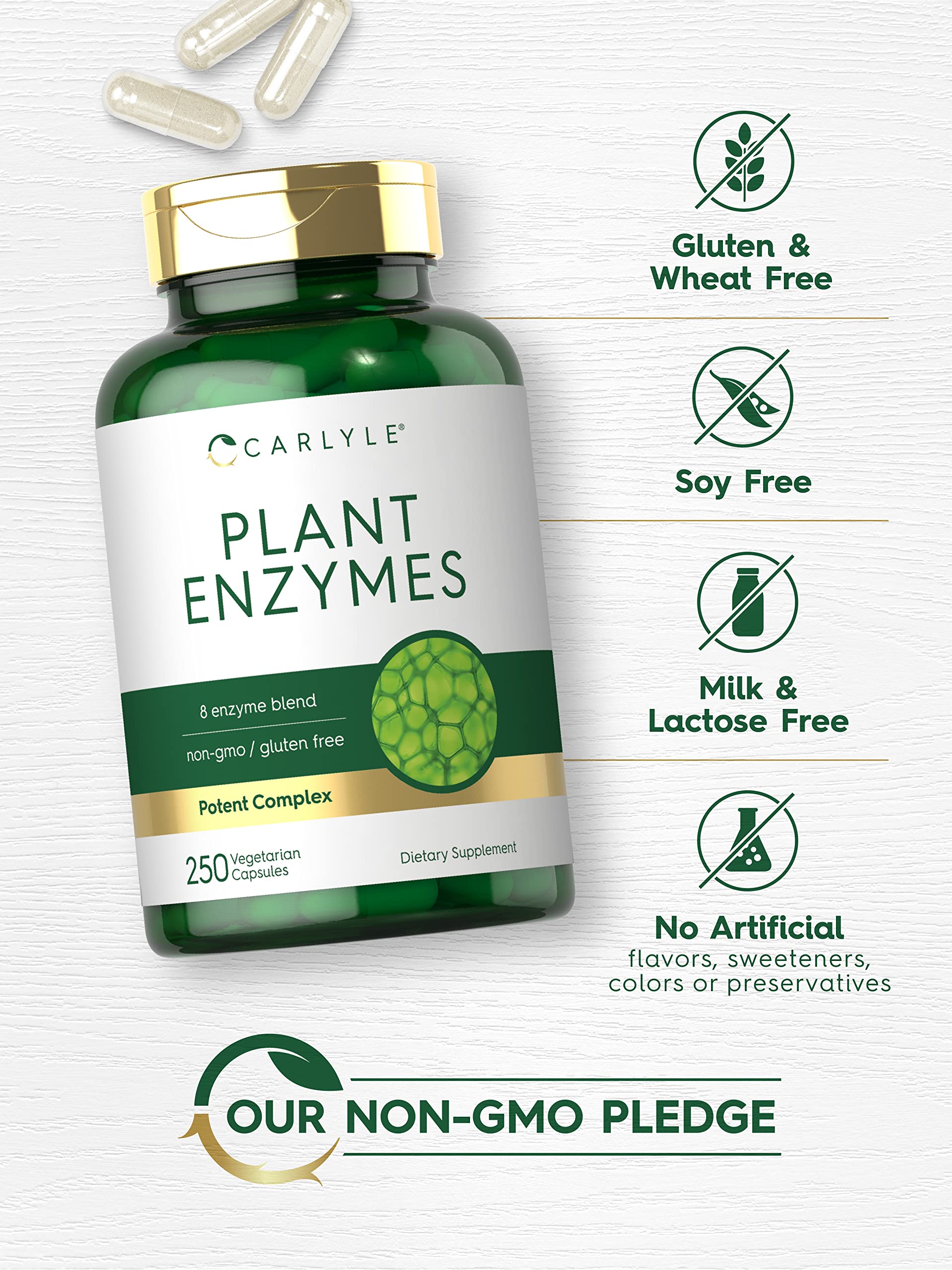 Carlyle Plant Enzymes gluten-free badge on packaging