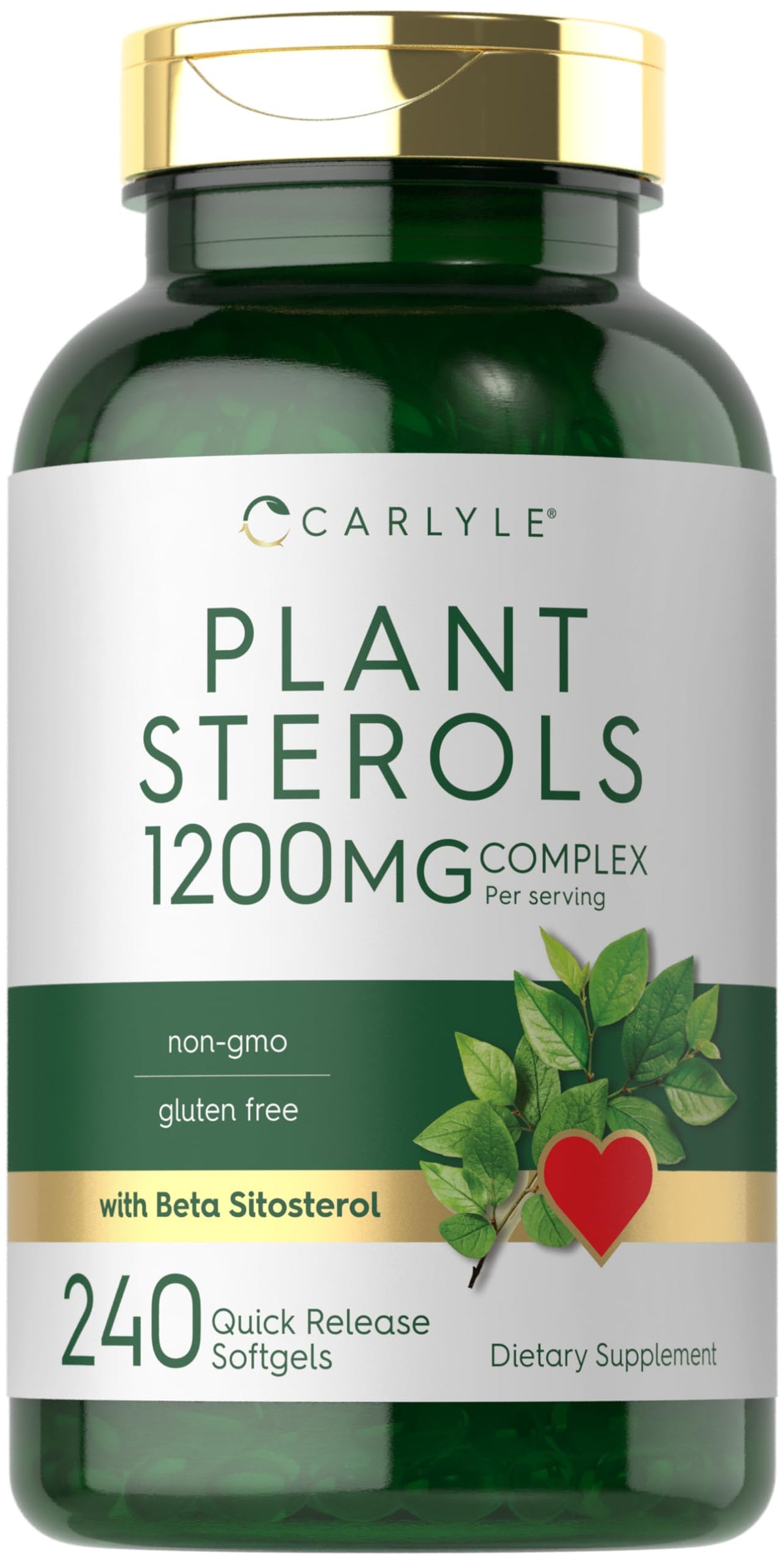 Carlyle Plant Sterols 1200mg bottle shows premium softgel capsules for daily wellness.