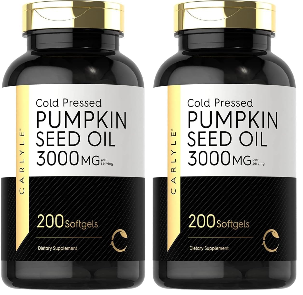 Carlyle Pumpkin Seed Oil bottle front showing 3000 mg per serving for daily wellness.