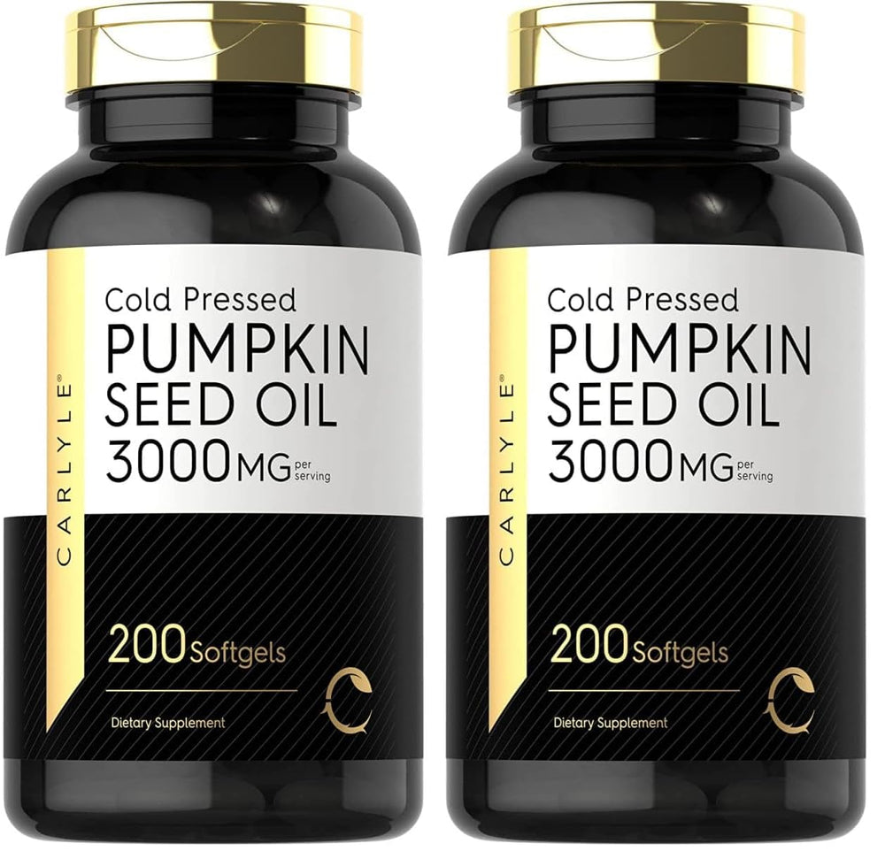 Carlyle Pumpkin Seed Oil bottle front showing 3000 mg per serving for daily wellness.