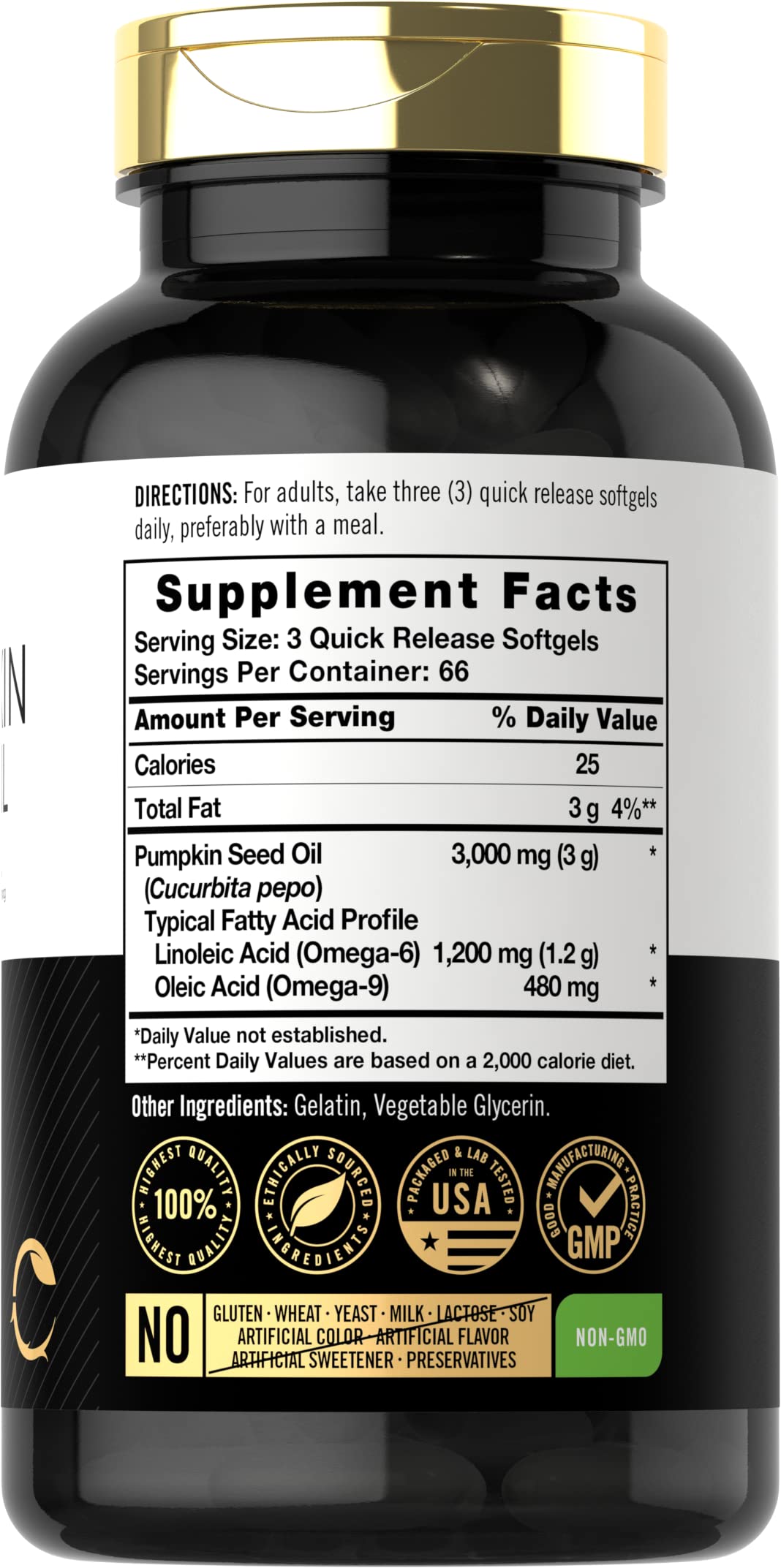 Carlyle Pumpkin Seed Oil softgels close-up for convenient daily use.