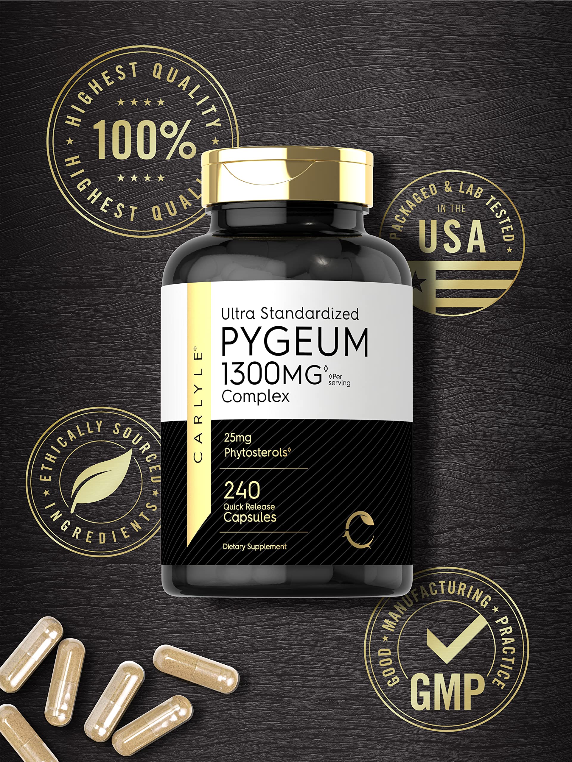Gluten-free claim badge on Carlyle Pygeum packaging