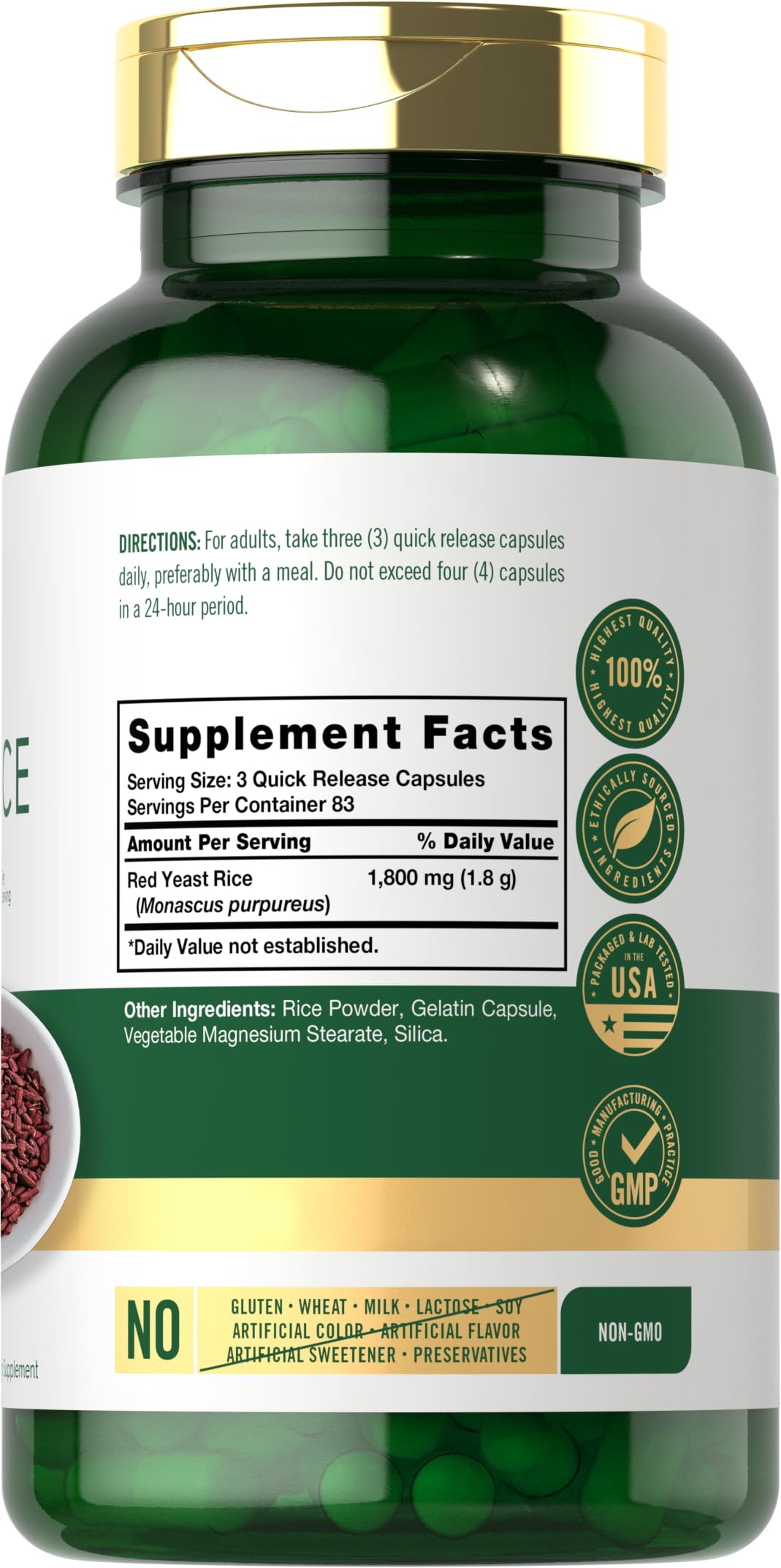 Carlyle Red Yeast Rice capsules closeup highlights premium, trusted ingredients.