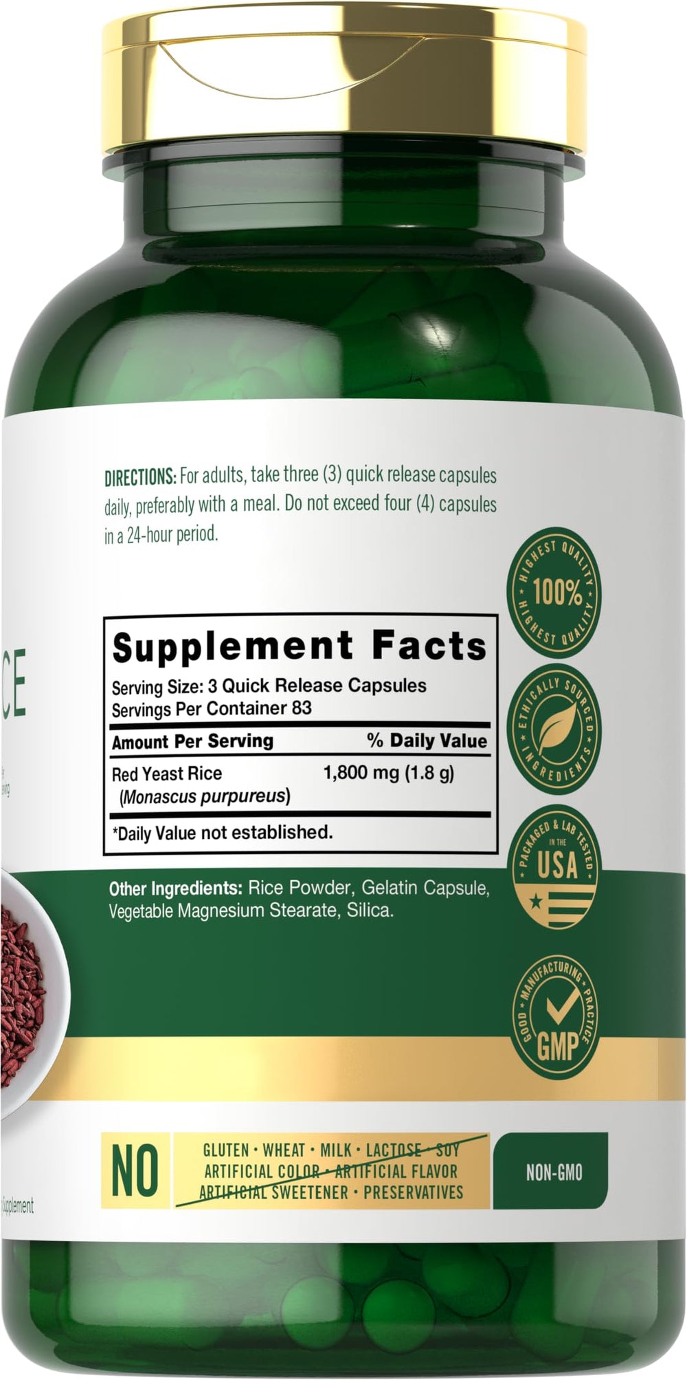 Carlyle Red Yeast Rice capsules closeup highlights premium, trusted ingredients.