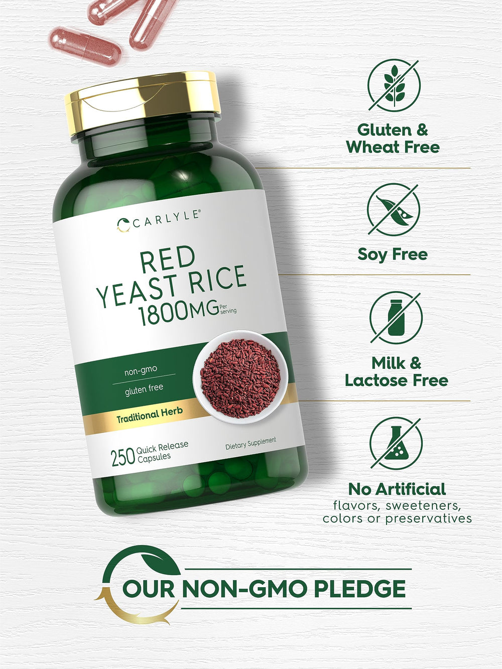 Carlyle Red Yeast Rice packaging displays clear serving size and count.