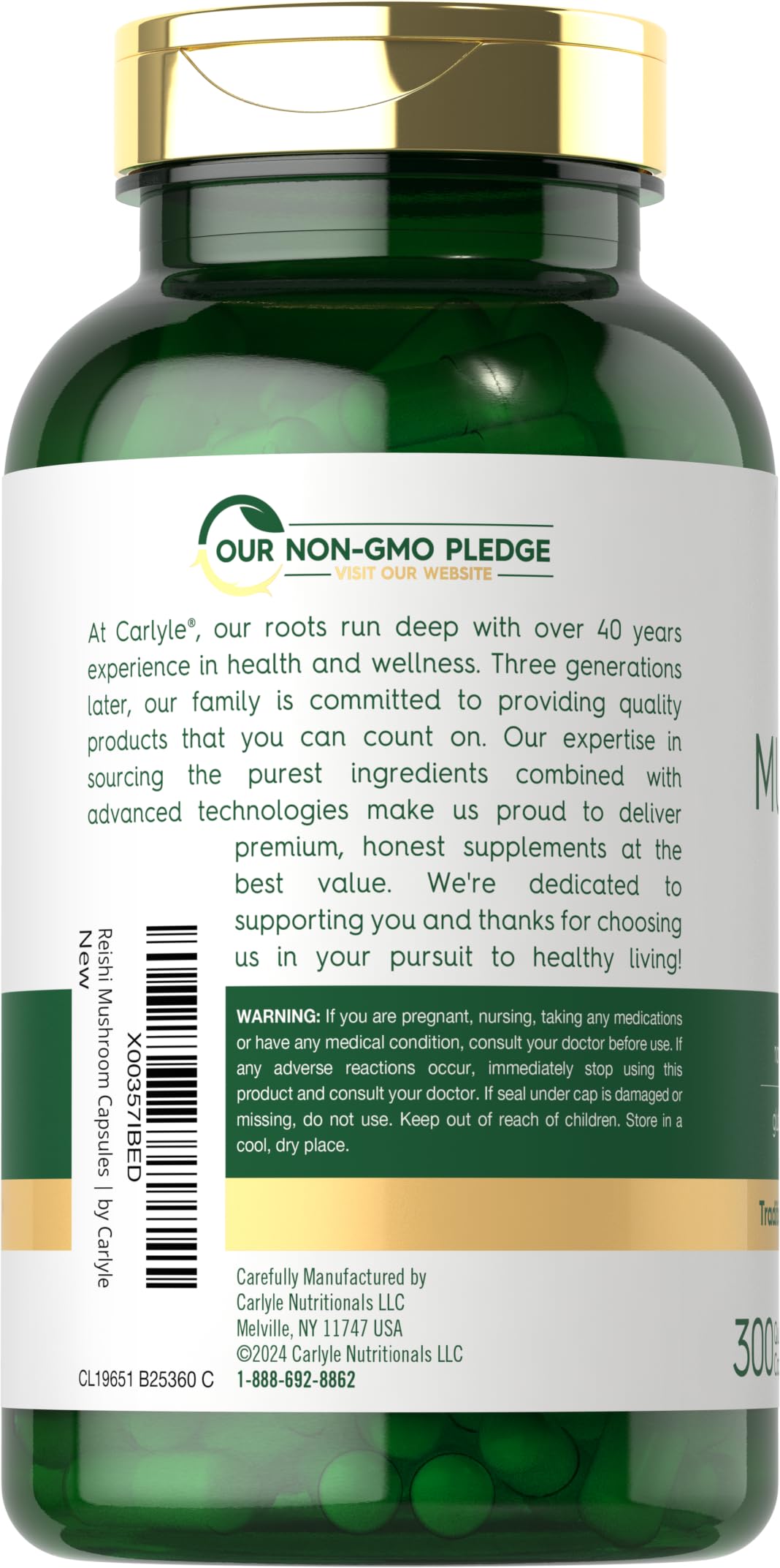 Carlyle Reishi bottle pouring capsules for simple daily use.