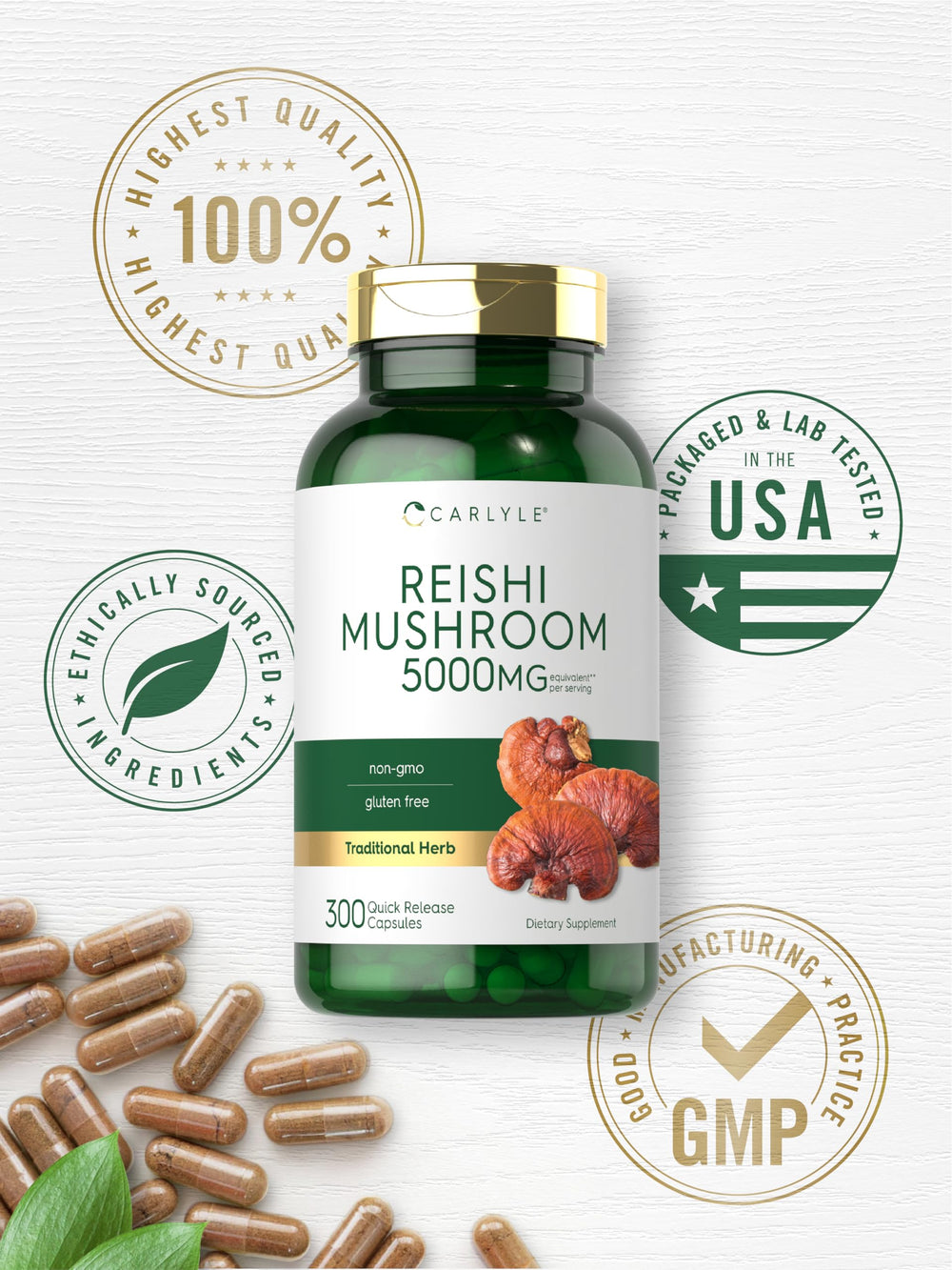 Carlyle Reishi mushroom on a desk in a morning wellness setup.