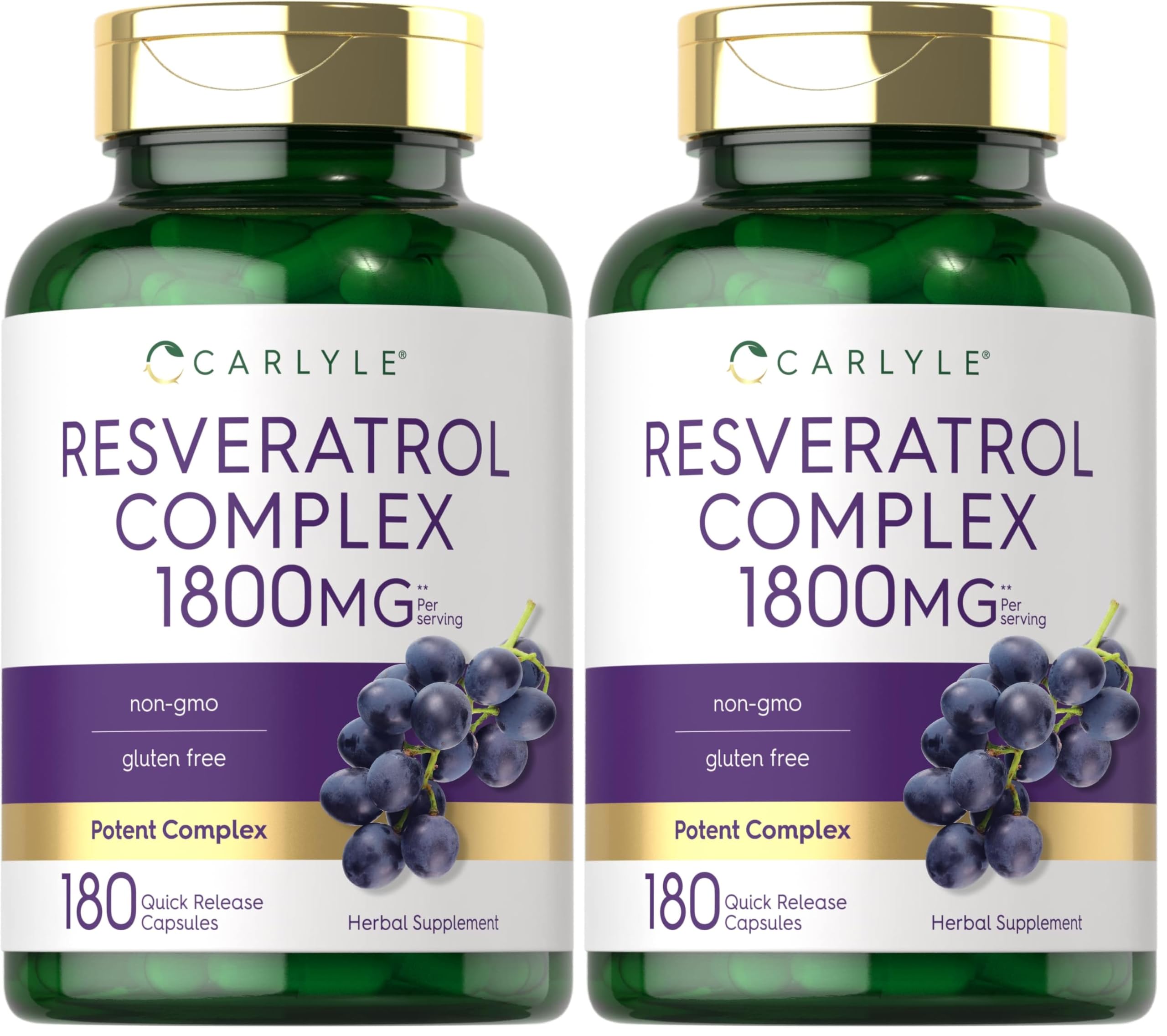 Carlyle Resveratrol 1800mg bottle showing premium packaging for daily wellness