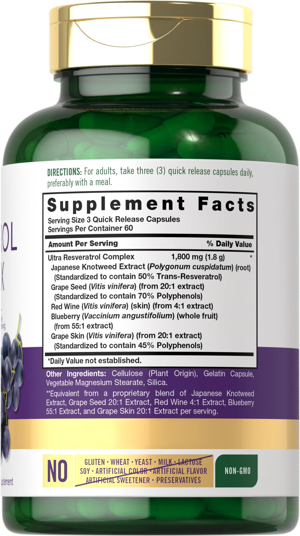 Carlyle Resveratrol 360 capsules pack with clear label for easy daily use