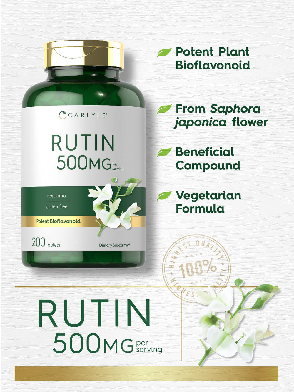 Carlyle Rutin serving size image showing convenient tablet dose.