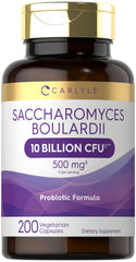 Carlyle Saccharomyces boulardii bottle with 200 capsules for daily gut support.