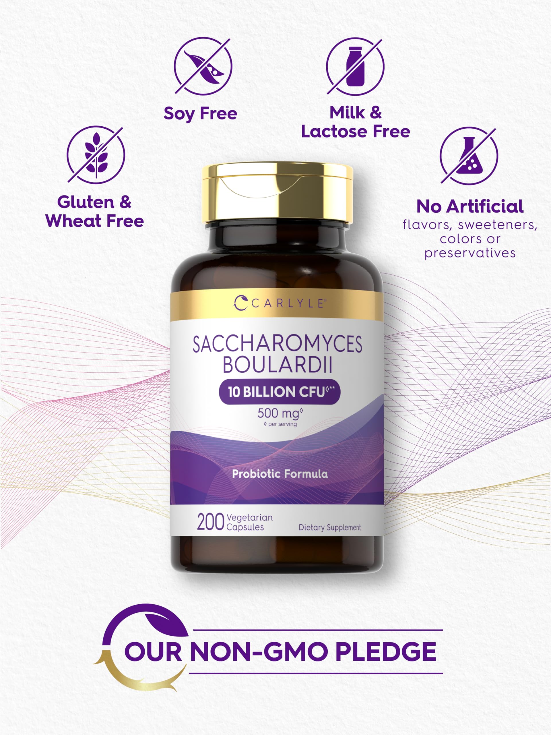 Packaging graphics emphasizing value size for Carlyle probiotic.