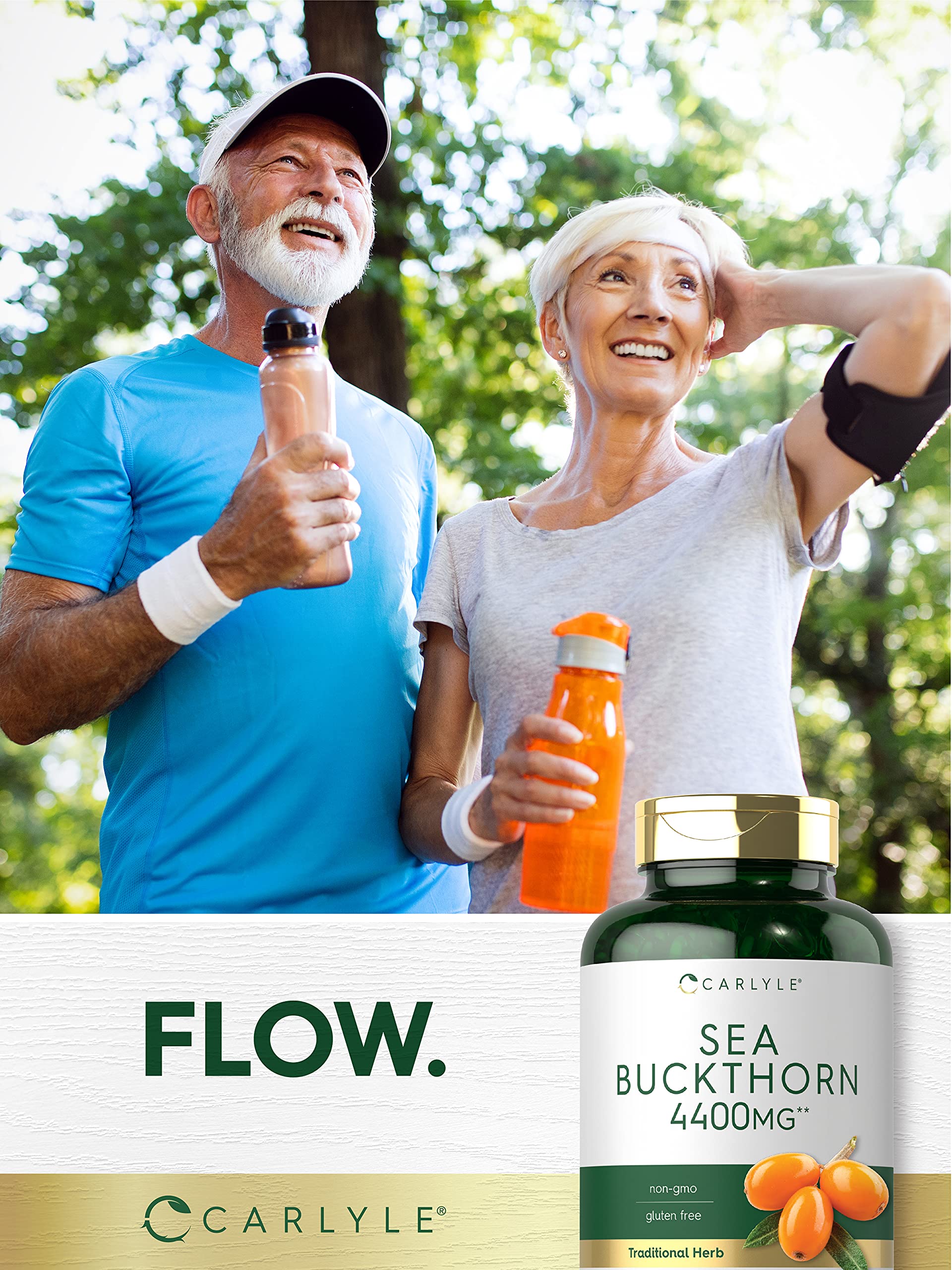 Carlyle Sea Buckthorn Oil Capsules packaging scene conveys trusted ingredients.