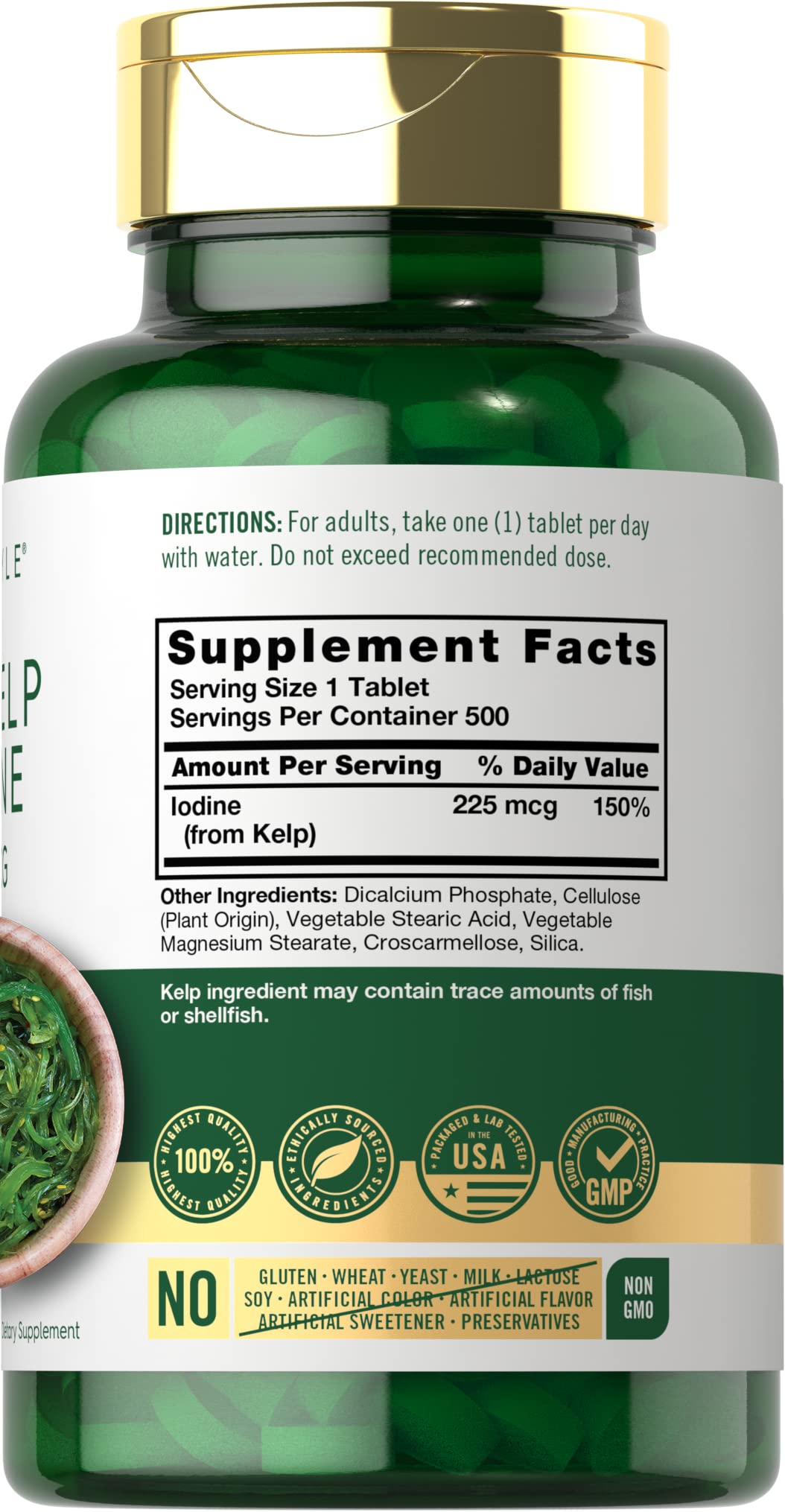 Carlyle Sea Kelp Iodine bottle label showing ingredients and DV