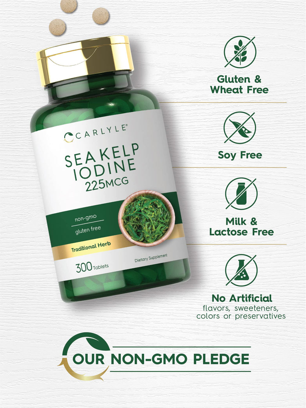 Carlyle Sea Kelp Iodine ingredients panel highlighting kelp-derived iodine