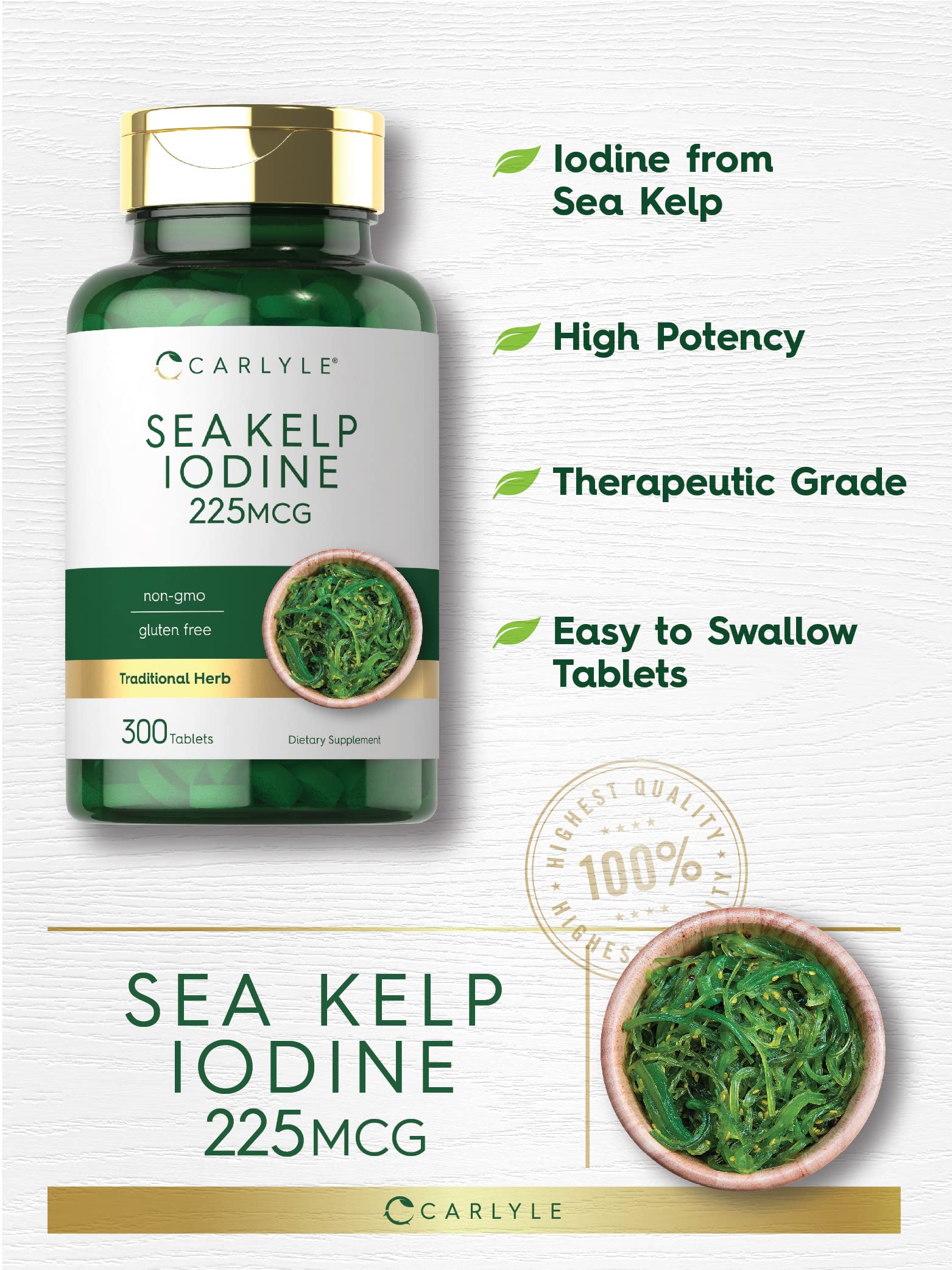 Carlyle Sea Kelp Iodine tablets closeup for easy dispensing