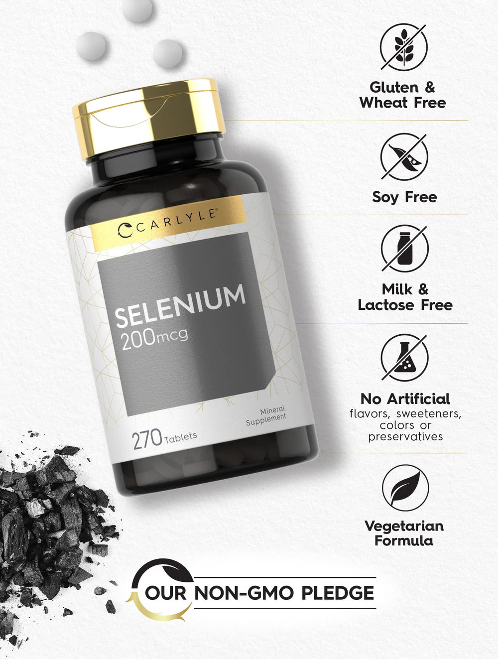 Carlyle selenium ingredients panel emphasizes purity and lab-tested formula