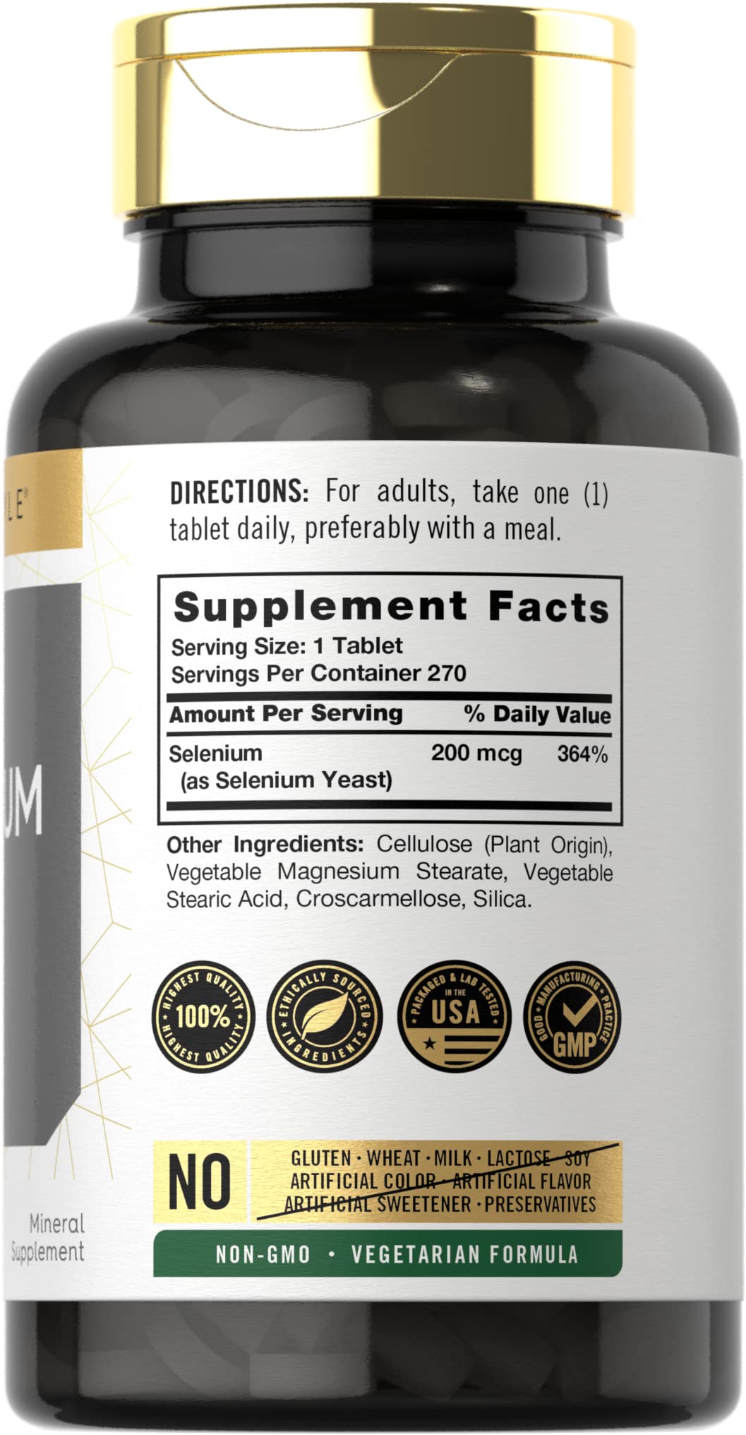 Carlyle selenium tablets close-up showing small, easy-to-swallow capsules