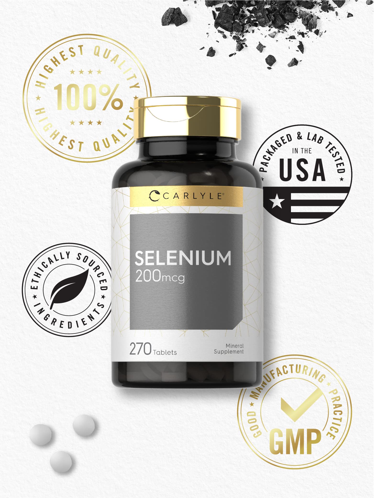 Carlyle selenium vegan gluten-free icon signals clean supplement choice