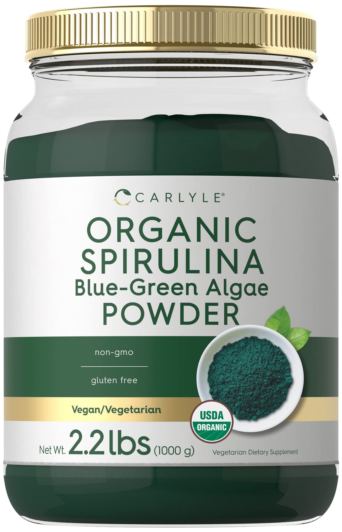Carlyle spirulina powder jar for a daily plant-based boost.