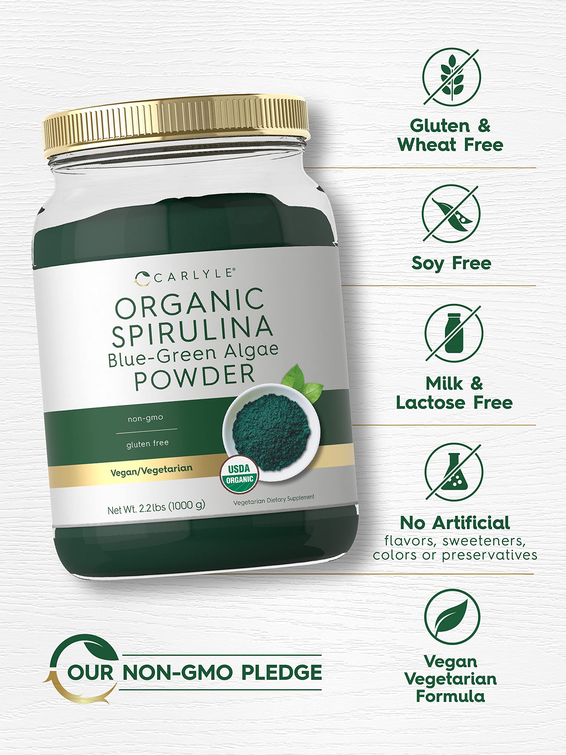 Pouring spirulina powder into a glass for a vibrant green drink.