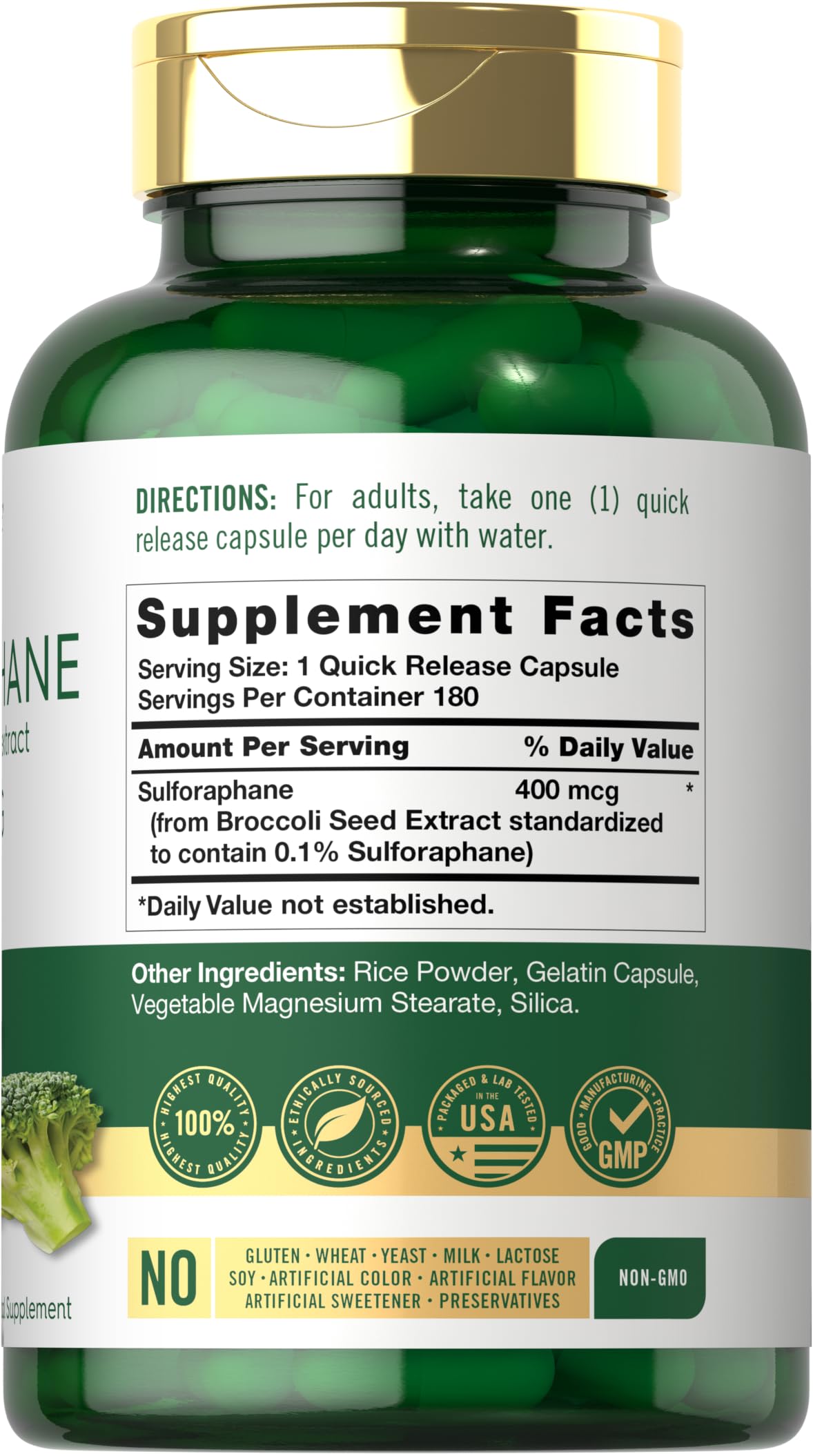 Close-up of Carlyle Sulforaphane capsules for easy daily dosing