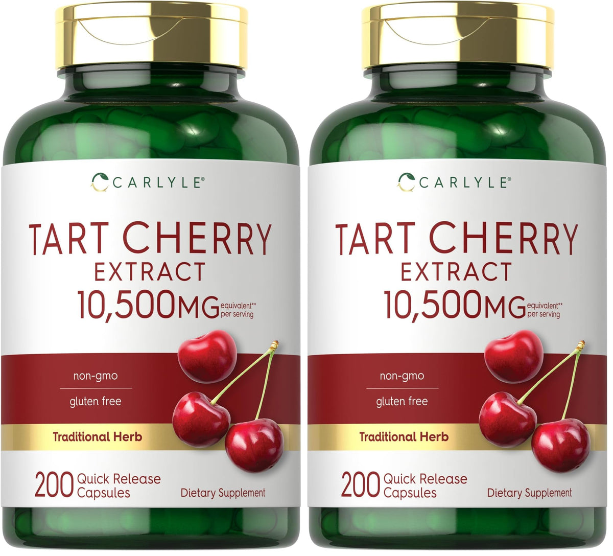 Carlyle Tart Cherry capsules bottle front shows high-potency formula for daily wellness.