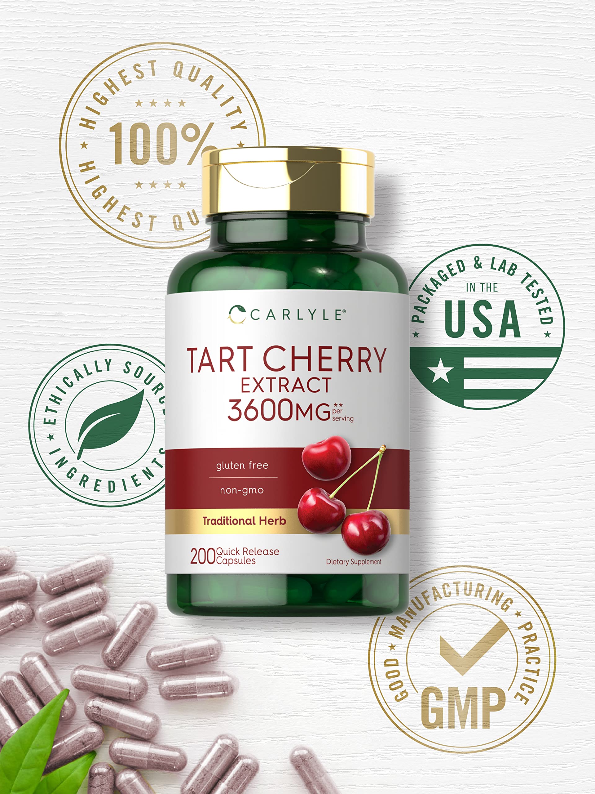 Carlyle Tart Cherry Extract Capsules in hand, easy addition to daily routine.