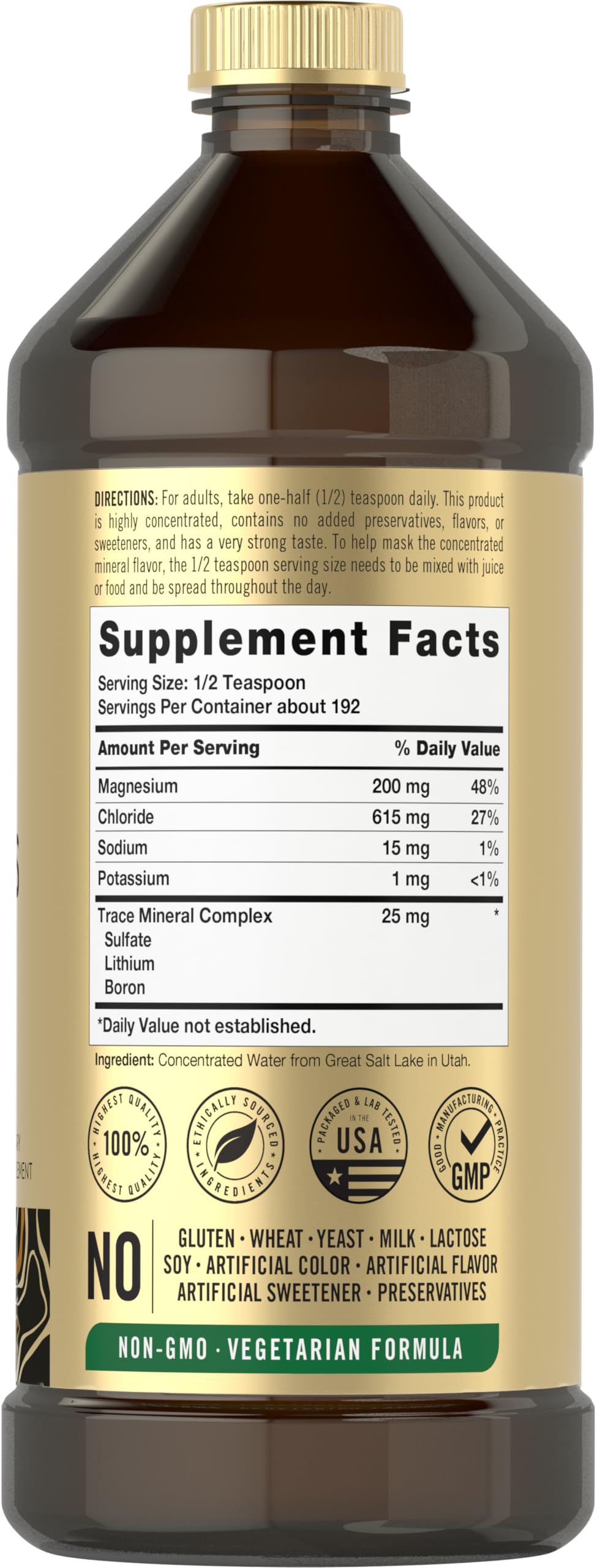Carlyle Trace Minerals label detail showing full spectrum minerals