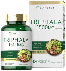 Carlyle Triphala bottle front showcasing gluten-free herbal supplement for daily wellness.