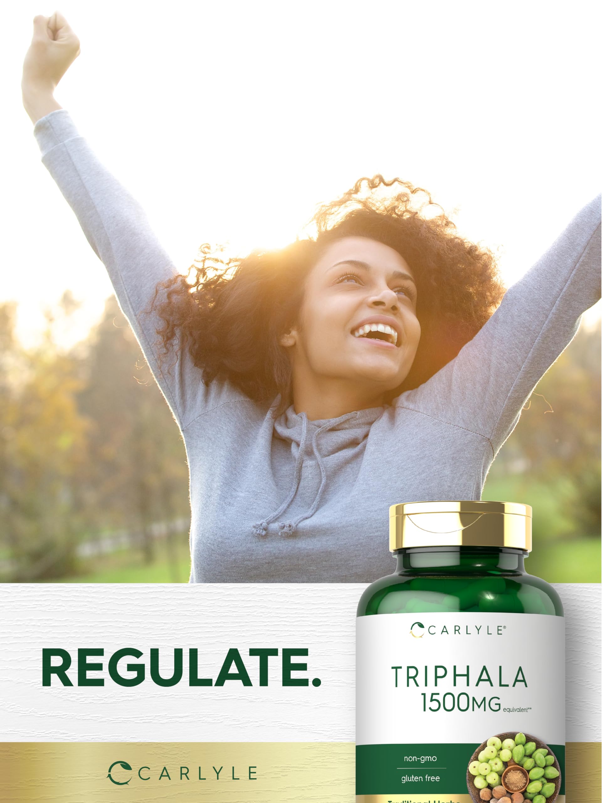 Carlyle Triphala packaging box with clear labeling and trusted statement.
