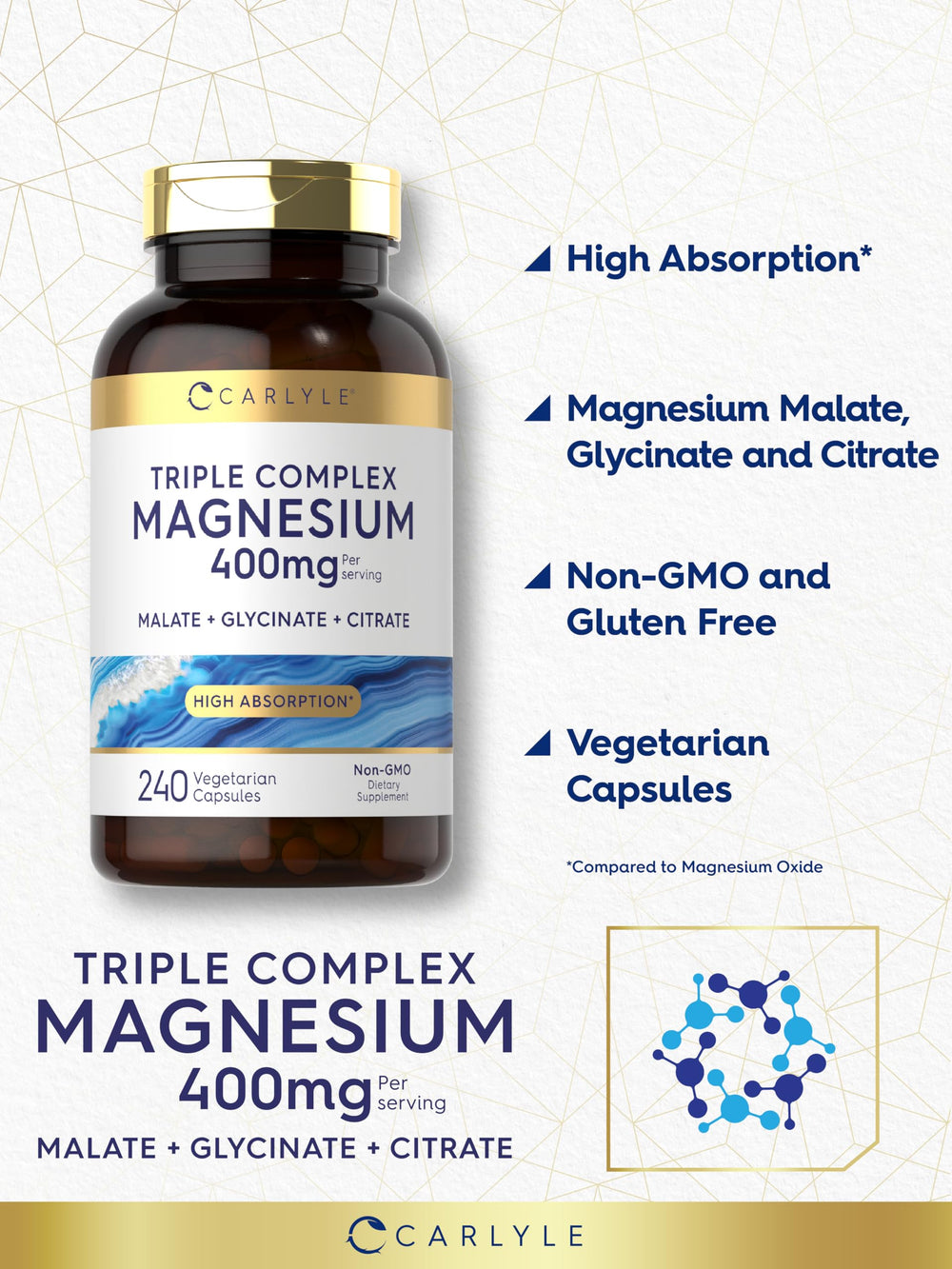 Open Carlyle bottle with capsules spilled, illustrating convenient daily supplementation.
