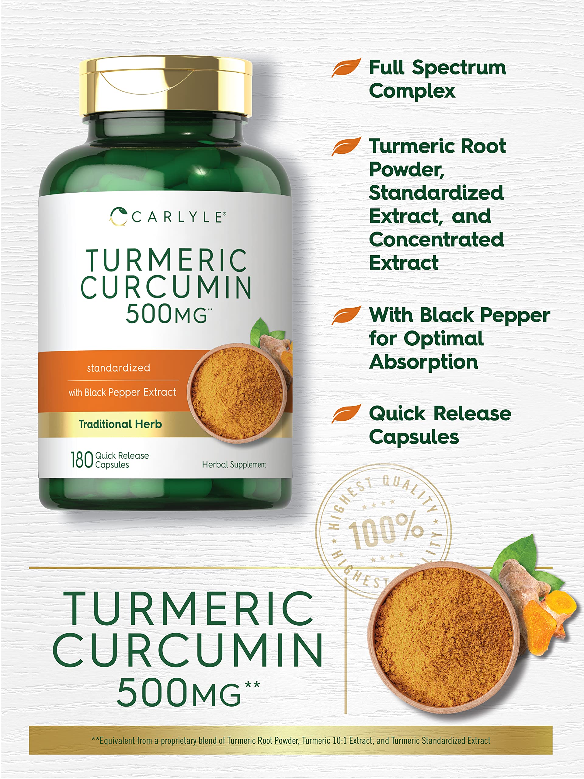 Carlyle Turmeric Curcumin 180 capsules ideal for ongoing daily use.