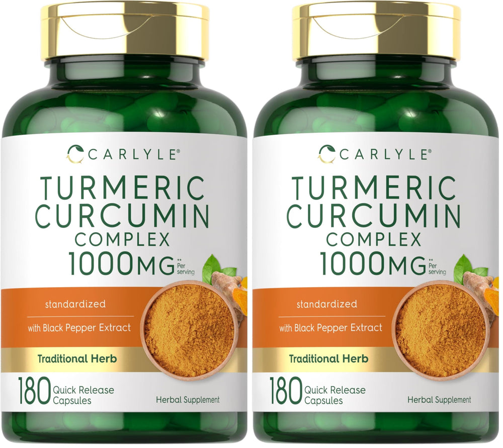 Carlyle Turmeric Curcumin bottle with black pepper extract for daily supplementation.