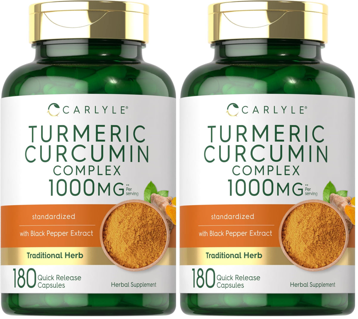 Carlyle Turmeric Curcumin bottle with black pepper extract for daily supplementation.