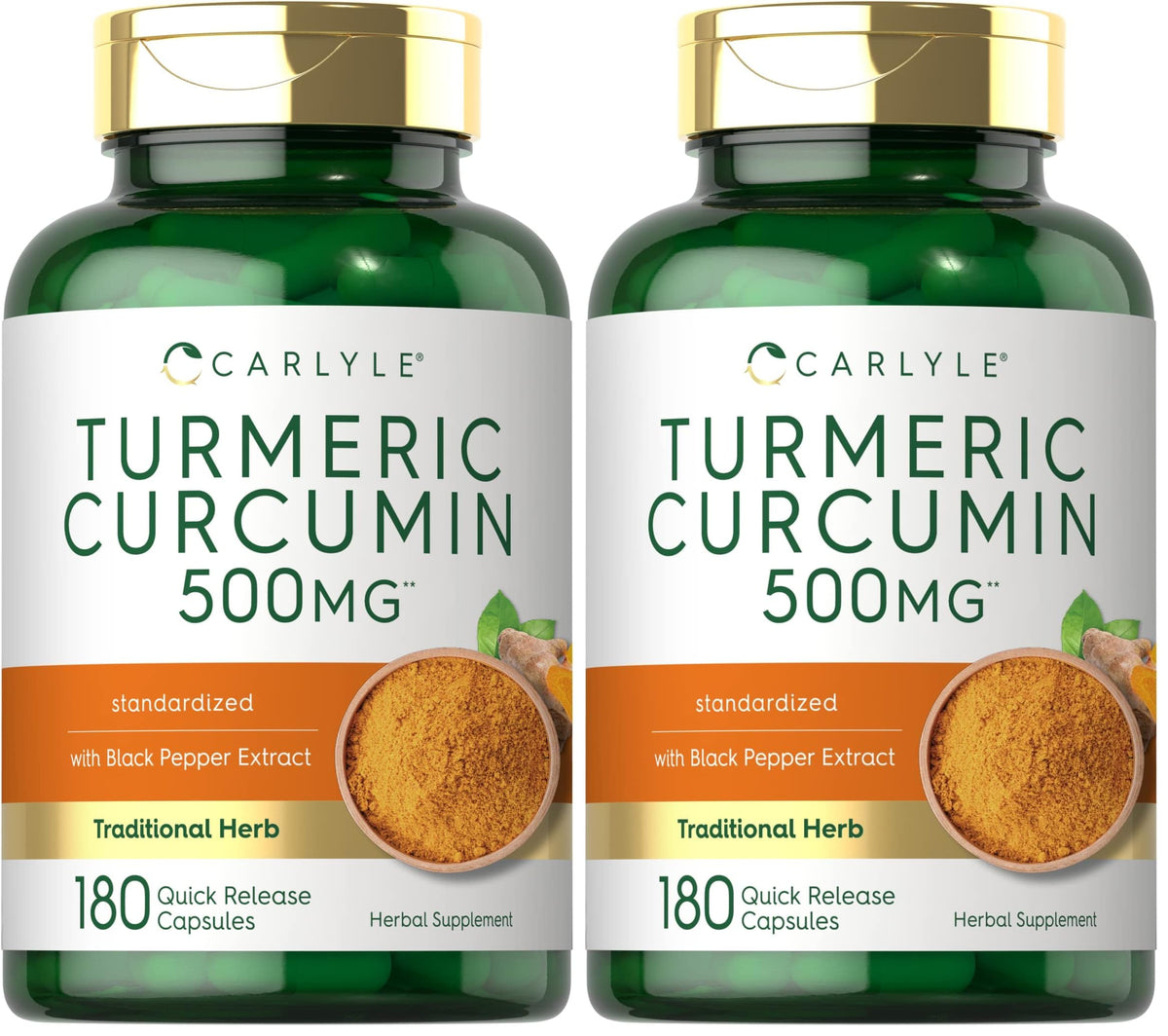 Carlyle Turmeric Curcumin bottle front prepared for daily wellness routine.